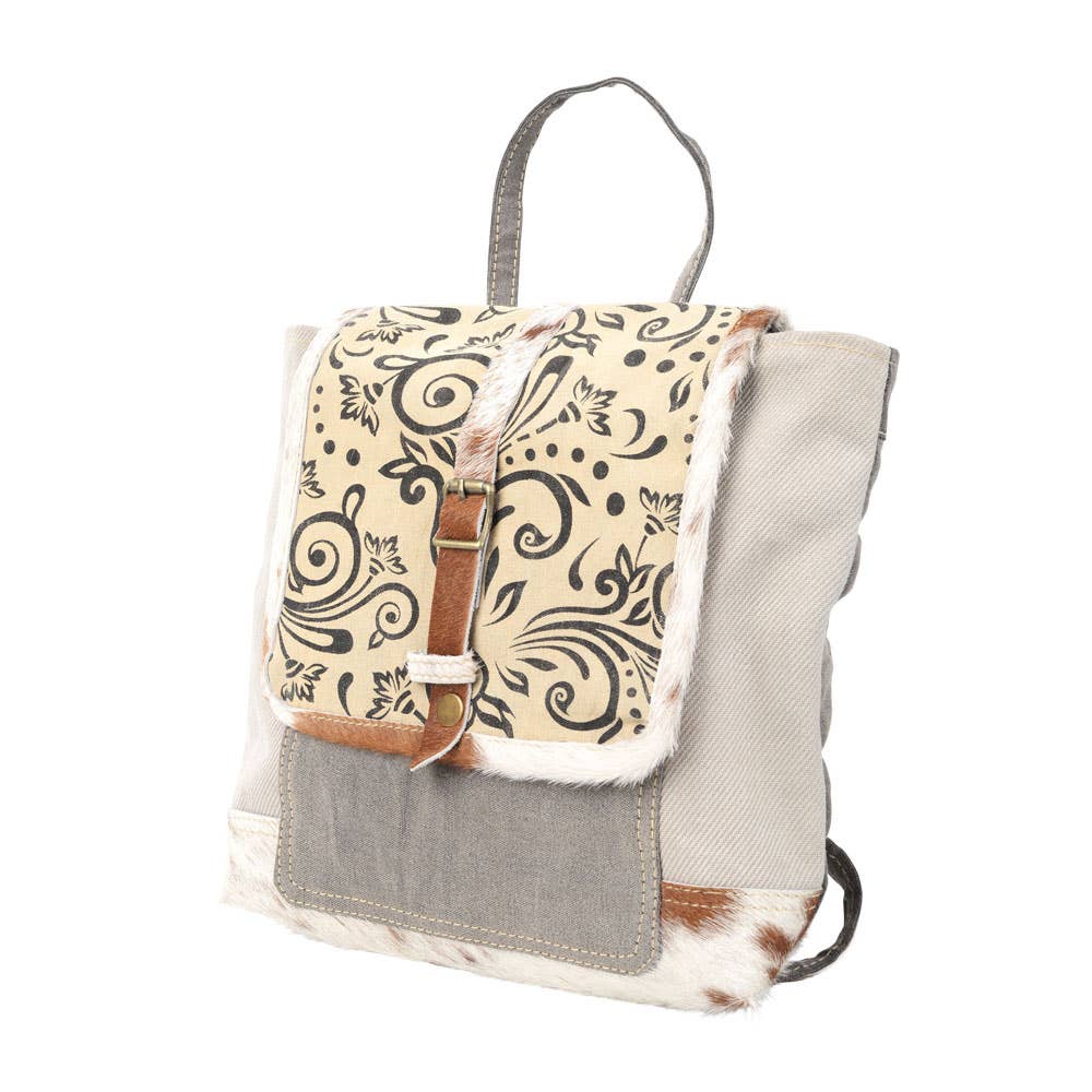 Small Canvas Print & Cowhide Trim Backpack