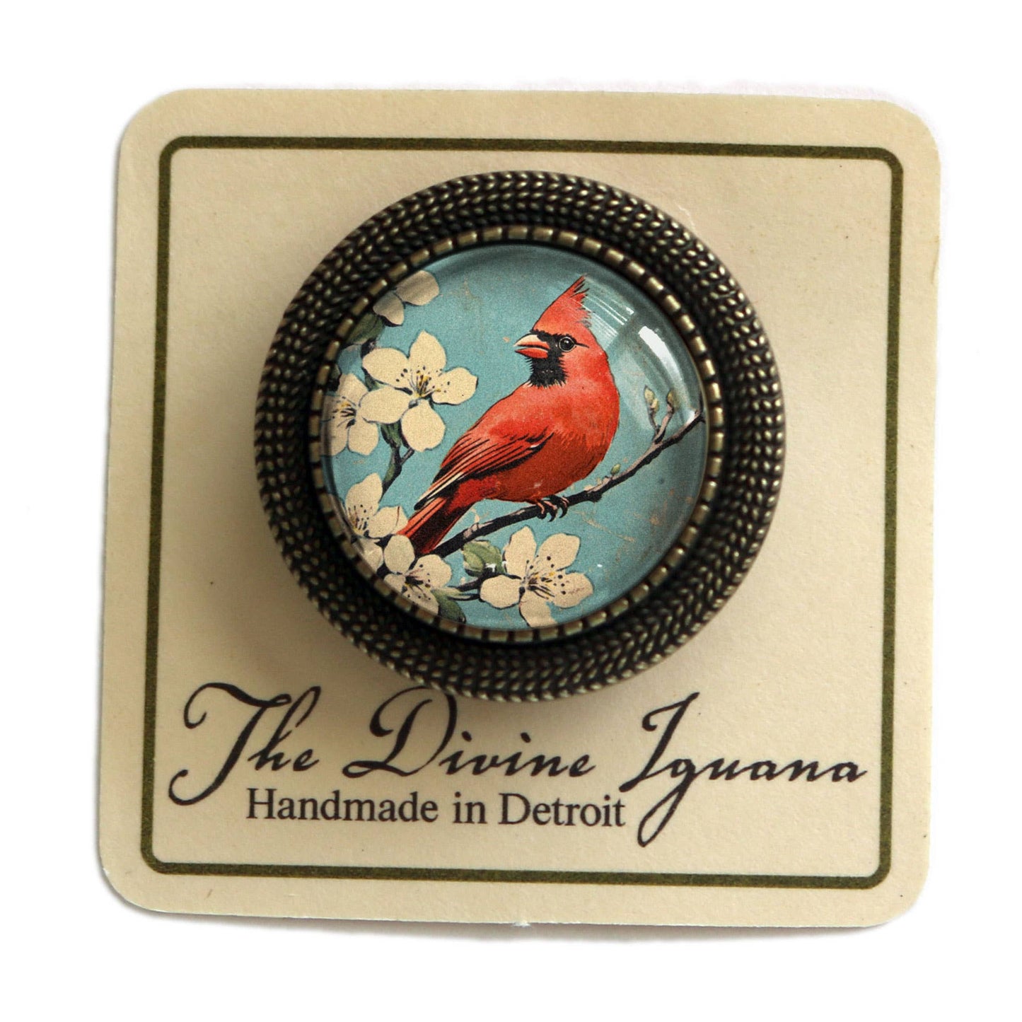 Vintage Cardinal Glass Cabochon Brooch