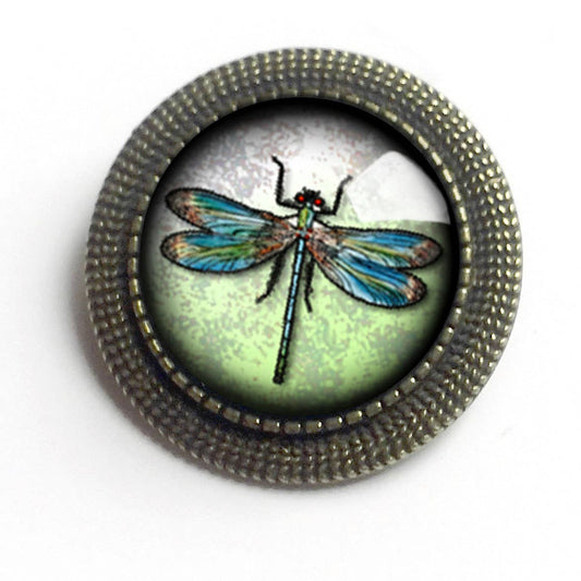 Dragonfly Vintage Inspired Glass Cabochon Brooch