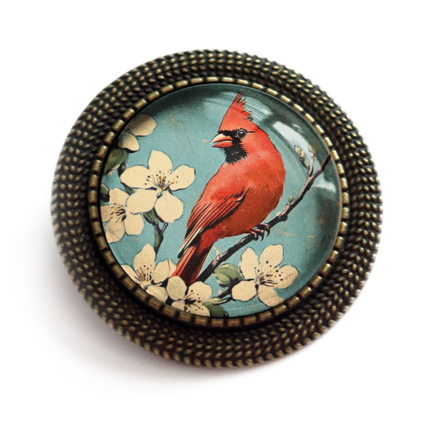 Vintage Cardinal Glass Cabochon Brooch