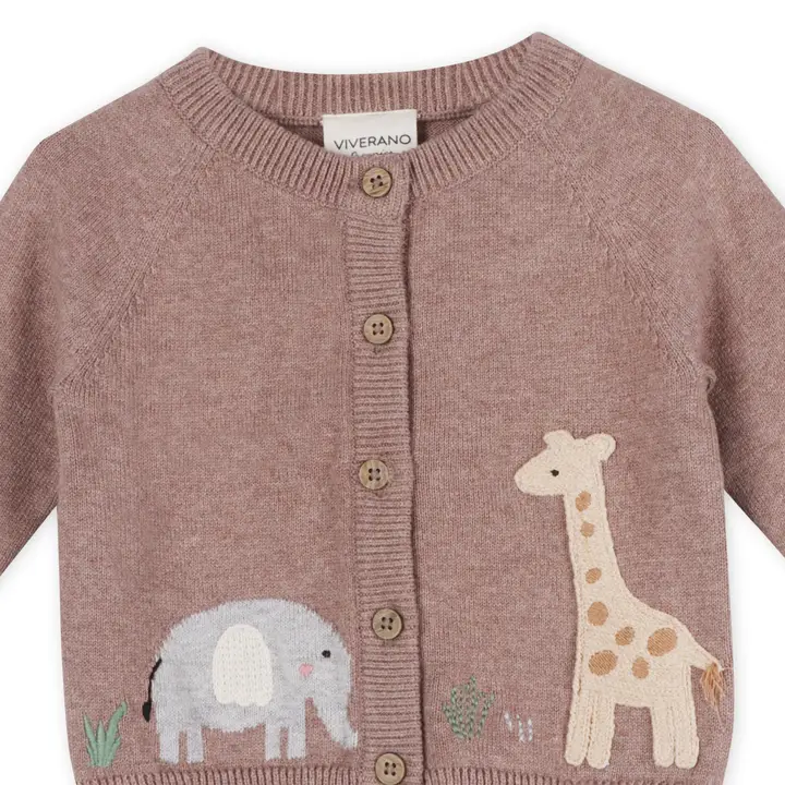 Café Latte Animal Safari Embroidered Baby Cardigan Sweater (Organic)