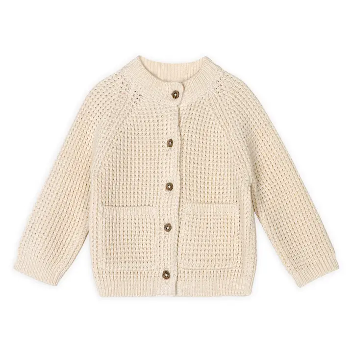 Avery Button & Pocket Chunky Sweater Knit Baby Cardigan (Natural-toned)