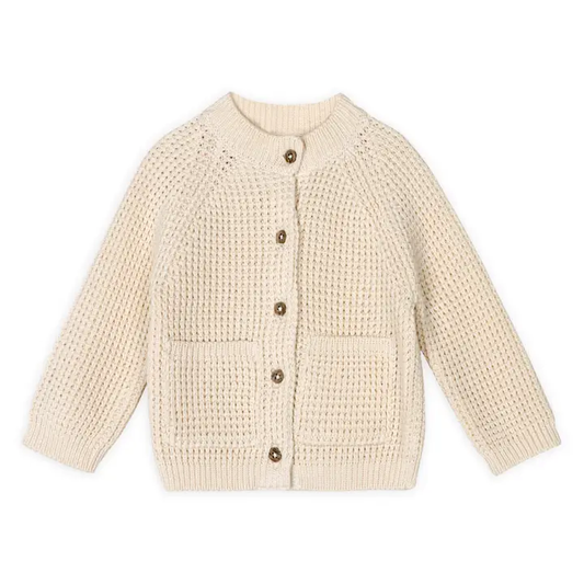 Avery Button & Pocket Chunky Sweater Knit Baby Cardigan (Natural-toned)